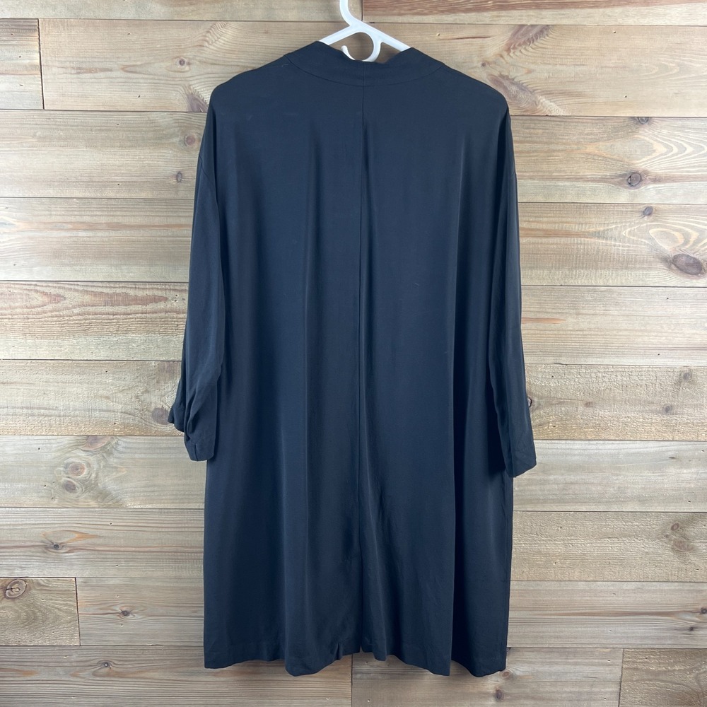 Eileen Fisher Womens Cardigan Open Front Pockets Black Minimalist‎ 100% Silk PL - Picture 5 of 7